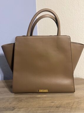ZAC Zac Posen Taupe Structured Satchel Tote Winged Handbag
